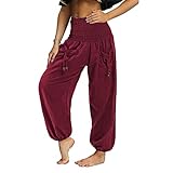 SCBFDI Einfarbige Lose Kordelzug-Haremshose Mit Elastischer Taille FüR Frauen LäSsige Bauchformende Lange Hose Mit Hoher Taille Und T
