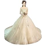 Mid Sleeve Brautkleider One Shoulder Damen Pailletten Schleppen Rock Kleid für Party Ball Herbst, C-F, Champagner, L