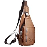 Hebetag Leder Sling Bag Wandern Daypack für Männer Frauen Outdoor Reisen Camping Angeln Crossbody Schulter Brust Pack Rucksack (#14Braun)