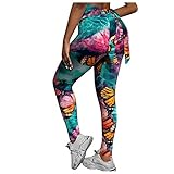 Briskorry Mode Drucken Yoga Hohe für Damen, Strenchy strukturierte Leggings mit Fliege, High Waist Slim Fit Blickdicht Hohe Taille Elastische Hintern Heben Bauchkontrolle Seamless Sp