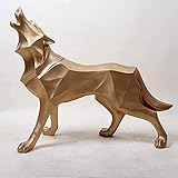 XUANFEI Desktop-Skulptur Tierwandskulptur, Abstraktion Symbol Wolf Hund Statue Statue Geometrie Film Geschirr Hauptdekoration Teile Moderne Schmuck Geschenk Tierwandskulptur (Color : Gold)