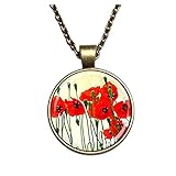 Glas Kuppel Halskette Anhänger Blume Mohn Mohn Schmuck Glas Cabochon Art Bild Halsk