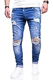 behype. Herren Destroyed Stretch Jeans-Hose Used Slim-Fit 80-2369 Blau W30/L32