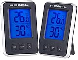 PEARL Innenthermometer: 2er Pack Digitales Thermometer/Hygrometer mit großem beleuchtetem LCD (Uhr mit Thermometer und Hygrometer)