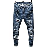 Qinvern Herrenmode Slim-Fit Zerrissene Jeans, bequem und vielseitig, gerade Freizeitjeans für den Alltag mit Reißverschluss zum Öffnen und Schließen Denim-Hose 28