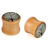 JewelryWe Schmuck 14mm Holz Double Flared Flesh Plug Sattel Tunnel Plugs Ohrstecker Ohrpiercing Braun schwarz weiß Baum des Lebens Vintag