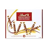 Lindt Batons Kirschstengeli | 250g Packung | ca. 32 Stück | Vollmilchschokolade flüssig gefüllt mit Schweizer Kirschlikör | Pralinen-Geschenk mit Alkohol | Schokoladengeschenk