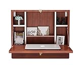 DREAMADE Wandschreibtisch Klappbar, Wandtisch aus Holz, Schreibtisch mit Schublade & 6 Fächern, Hängender Arbeitstisch Wandschrank mit Belastbarkeit max. 20kg (Braun)