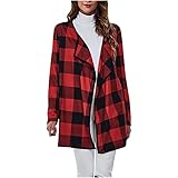 Jinkulya Weste Damen Karierte Ärmellos/Langarm Weste Jacke Herbst Winter Offene Front Strickjacke Mantel Umlegekragen Oberbekleidung Top Cardig