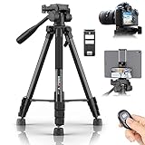 KINGJOY Kamera Stativ 152 cm Aluminium Lightweight Stativ Tragfähigkeit 5KG kompatibel mit Canon Nikon DSLR Smartphone Tablet mit Bluetooth Fernbedienung Handyhalter und Tragetasche VT-860C