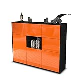 Stil.Zeit Highboard Kommode Verena - Korpus Anthrazit matt - Front Hochglanz-Design Mandarine (136x108x35cm) - Push-to-Open Technik & hochwertigen Leichtlaufschienen - Made in Germany