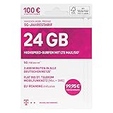 Telekom MagentaMobil Prepaid 5G Jahrestarif SIM-Karte I inkl. 24GB (2GB/Monat) & Flat (Min, SMS) ins Telekom Mobilfunknetz, EU-Roaming I Surfen mit LTE Max/5G & HotSpot Flat I 100EUR Startguthab