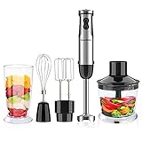 Bonsenkitchen Stabmixer 5-in-1 Set, 800W Anti-Splash Edelstahl Pürierstab mit 500 ml Food Chopper, 600 ml Becher, Schneebesen, Handrührer, Stufenlos Geschwindigkeiten, BPA-freier schw