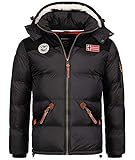 Geographical Norway Herren Winterjacke Jacke Steppjacke Wanderjacke Herren Jacken Warm Parka Softshell Jacke Outdoorjacken Kurz-Mantel Kapuze H-253 Schwarz 2XL