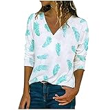 Hevoiok Damen Oberteile Mode Sexy Freizeit Herbst V Ausschnitt Hemdbluse Einfarbig Tasche Langarm Bluse Tops T-Shirt (Blau, S)