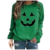 VICIKON Halloween Damen Langarmshirt,Lustige Kürbis Muster Drucken T-Shirt, T-Shirt Mit O-Ausschnitt,Casual O-Ausschnitt Tops,Damenmode Halloween Plus Size Print Rundhals Langarmb