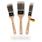 Lubur® Premium Pinselset - Made in Germany - 3X Handgefertigte Malerpinsel aus Synthetikhaar - Flachpinsel ohne Borstenverlust - Lasurpinsel inkl. Aufbewahrungsbox - 100% Veganer Lackierp