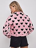 Damen Tops Jacke Mantel Alleer Herz-Druckklappen-Taschenjacke Mode lässig langarm (Color : Multicolor, Size : XS)