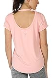 icyzone Damen Yoga T-Shirt Rückenfrei Sport Freizeit Tops Kurzarm Oberteile Loose Casual V-Ausschnitt Shirt (M, Hellrosa)
