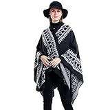 Poncho Damen Winter Schal Damen XXL Elegant Poncho Cape Warm Strick Cardigan Blanket Hoodie Geschenk für Frauen Geburtstag Weihnachten Kuschelig Mantel Decke mit ärmeln Übergroß Schal(Schwarz)