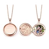 PiercingJak Bilder Medaillon zum öffnen Foto Kette mit Gravur Amulett Anhänger Blume Muster Edelstahl Halskette Personalisierte Geschenke für Damen Herren, Silber/Roseg