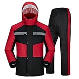 Regenanzug Wasserdichteranzug Motorrad Wasserfeste Jacke Herren Damen Regenjacke Licht Atmungsaktiv Reflektierende Outdoor Fahrrad Arbeitskleidung Mit Doppeltem Wasserdichtem(Size:Klein,Color:rot)