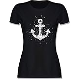 Kunst Outfit Anker, Blumen & Co. - Gepunkteter Anker - Weiß - M - Schwarz - Anker Tshirt - L191 - Tailliertes Tshirt für Damen und Frauen T-S