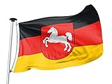 FLAGLY Premium Fahnen & Flaggen 100x150cm -115g/m² Stoffgewicht - gedruckt, Robustes und witterungsbeständiges Glanzpolyester mit Ösen, Bundesländerfahnen (100 x 150 cm, Niedersachsen)