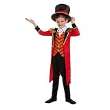 Amakando Elegantes Zirkus-Kostüm Dompteur für Kinder/Schwarz-Rot S, 4-6 Jahre, 115-128 cm/Tolle Zirkus-Uniform Löwenbändiger/EIN Highlight zu Fasching & Mottoparty