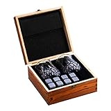 Ohomr Wein-Set, Geschenkkarton Whisky-Steine ??Geschenkset Whiskey Chilling Rocks mit Gläsern hölzerner Kasten für Mutter Vater Geschenk Geburtstagsgeschenk