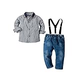 SoonerQuicker Hemden Latzhose Set Kleinkind Kinder Jungen Baumwolle Langarm Shirts Kariert Body Jumpsuit Herbst Winter Gentleman Strampler Baby