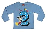 Jungen Baby Kinder 2. erster Geburtstag Langarm T-Shirt 2 Jahre Baumwolle Birthday Outfit GRÖSSE 92 98 Mickey Mouse Disney Weiss Blau Babyshirt Oberteil Hemd Polo Farbe Blau, Größe 98