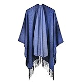 MEOKEY Poncho Damen Winter Warm Fransen Schal Decke Übergroßer Reversible Sanft Schal Wrap Open Front Cardigan mit Farbverlaufsdesig