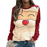 Christmas Sweater Weihnachten Pullover Damen Weihnachtsmann Muster Weihnachtspullover Familie Set Christmas Reindeer Strickpullover Unisex Xmas Christmas Sweater Sweatshirt Teenager Mädchen Pulli Top