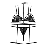 hahashop2 Damen Dessous Set Unterwäsche Frauen Flirty Lingerie Sexy Babydoll Dessous Spitze BH und Slip Reizwäsche Push up BH + Panty + Strumpfhalter für Frauen, Erotik Strapse Set Reizw