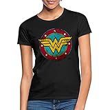 Spreadshirt DC Comics Wonder Woman Logo Used Look Frauen T-Shirt, M, Schw