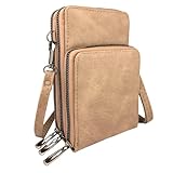 Bahama Umhängetasche für Handy, Damen, Kreuz-Umhängetasche, Schultertasche, ideal für Ausweise, Karten, Geldbörse, Handy und Utensilien, Kontaktschutz, verstellbarer Tragegurt., beige, Comp