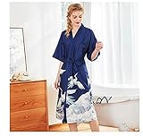 Schwarz Sommer Satin Kimono Bademantel Frauen Braut Brautjungfer Hochzeit Robe Kleid Kleid Sexy Blume Lange Nachtwäsche M-2XL-navy-2-M