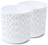 TYMAR Blumentopf , 2er-Pack, runde Form, Übertopf ( Weiß/Weiß, ø 14cm )