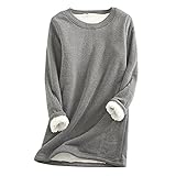 WANGSHE Warmer Sherpa-Fleece-Pullover Loungewear für Damen, leger, einfarbig, modisch, Herbst, Winter, Tops, Blusen, Tunika, dunkelgrau, M