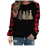 AGOUWUCHE Langarmshirt Damen Weihnachten Pullover Sweatshirt Frauen Weihnachtspullover Klassisch Drucken Langarm Christmas Tree Teenager Mädchen Weihnachtspulli Strickpullover Casual Sw