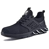 JACKSHIBO Arbeitsschuhe Herren Sicherheitsschuhe Herren Damen Leicht Stahlkappenschuhe Sportlich Atmungsaktiv Schutzschuhe mit Stahlkappe (Schwarz,44EU)