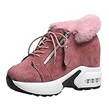 YJING Black Jeans Sneaker ReißVerschluss Snowboard Stiefel Rosa Keilabsatz Schnürung Herbst Damenschuhe Skull Elegant Sexy Rote GefüTtert Grau Bootsschuhe Boots Biker Bootsschuh Ankle(16-Pink,39)