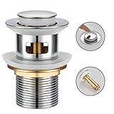 WOOHSE Universal Ablaufgarnitur Waschbecken, Abflussgarnitur mit Überlauf, G1 1/4', Waschbeckenstöpsel Waschtisch, Abflussventil aus Edelstahl, Messing Click Clack Pop-Up Ablauf V