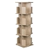 EUGAD 0009SHG drehbares Bücherregal Raumteiler Standregal Drehregal Büroregal Dekoregal 360° frei drehbar mit 4 Ebenen MDF Natur 39x39x128