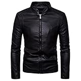 Feixunfan Herren Lederjacke Frühling und Herbst 2020, koreanische Version, Slim-Fit, Stand-Up Kunstlederjacke für Motorradfahren (Farbe: Schwarz, Größe: XXXX-Large)