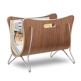 Relaxdays Zeitungsständer Holz, Bugholz, Zeitungskorb, modernes Design, robust, Tragegriffe, HBT 30 x 37 x 25 cm,