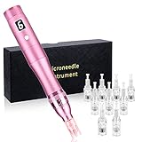 Elektrische Micronadeln Pen, TopDirect Wiederaufladbare Auto Dermapen 0-2,5mm Microneedling Pen 6 Geschwindigkeitsstufen mit 4 LED Licht, inkl. 8 Nadelköpfe Falten Stretch Marks Akne Narbe H