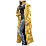 Zldhxyf Damen Strickjacke Lang mit Kapuze Mode Cardigan Herbst Winter Feinstrick Strickpullover mit Tasche Warm Kapuzenpullis Entspannt Strickpulli Langarm Kap