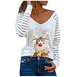 Weihnachten Oversize Tshirt Damen sexy Oberteil Elegante weiße Bluse Schulterpolster Damen Pastel Goth Clothes t-Shirt Damen Basic Oversize Pullover Damen rosa Shirt Damen sexy juretro Mode D